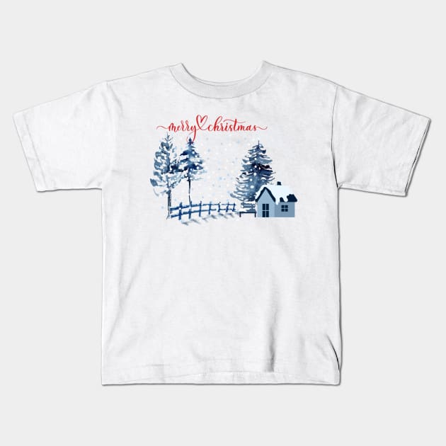 Winter Wonderland: Merry Christmas Kids T-Shirt by PrintDesignStudios